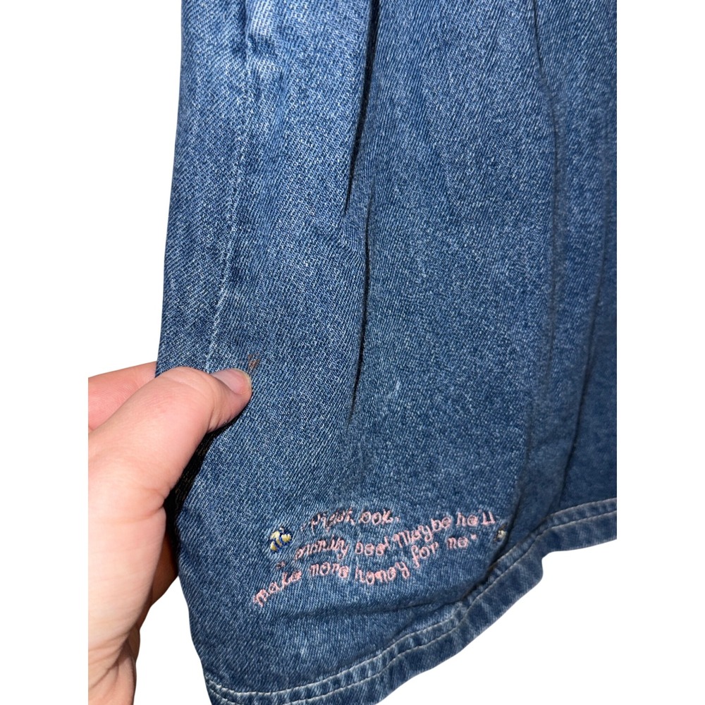 Vintage Disney Winnie the Pooh Denim Jumper Dress Blue Kids 4T Overall Dress - Picture 3 of 6